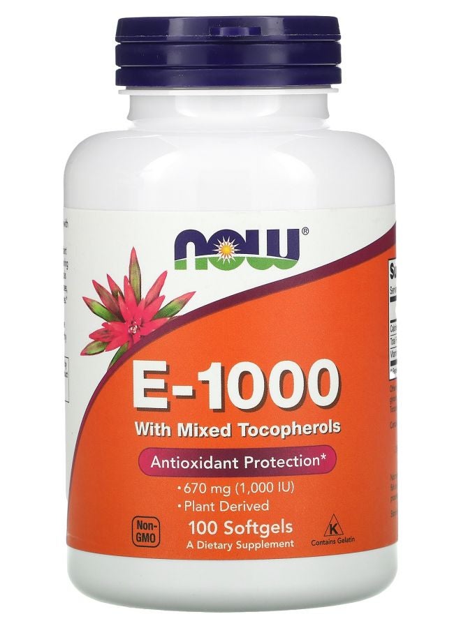 now E-1000 with Mixed Tocopherols 670 mg (1000 IU) 100 Softgels
