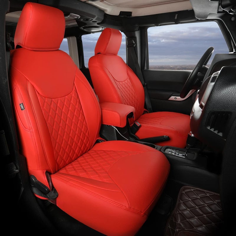 GIANT PANDA Customized Full Set Car Seat Covers for Jeep Wrangler 4 Door JK Sahara Sport Rubicon Unlimited Willys Wheeler Altitude 2013 2014 2015 2016 2017 Faux Leather Red