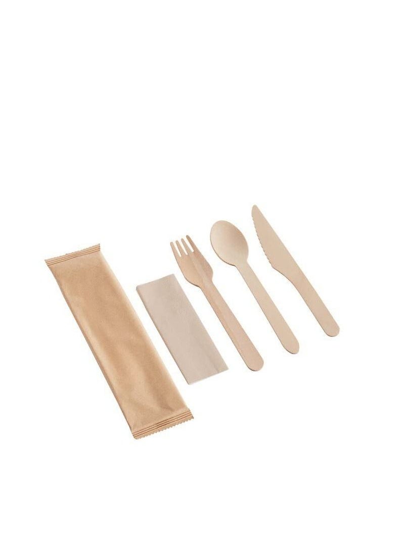MARKQ - [500 Pack] Disposable Wooden Cutlery Set with Napkin, Eco Friendly, Biodegradable, Compostable Wooden Knife Fork Spoon Napkin Set - Wooden Utensils for Weddings Parties Picnic - Image 1