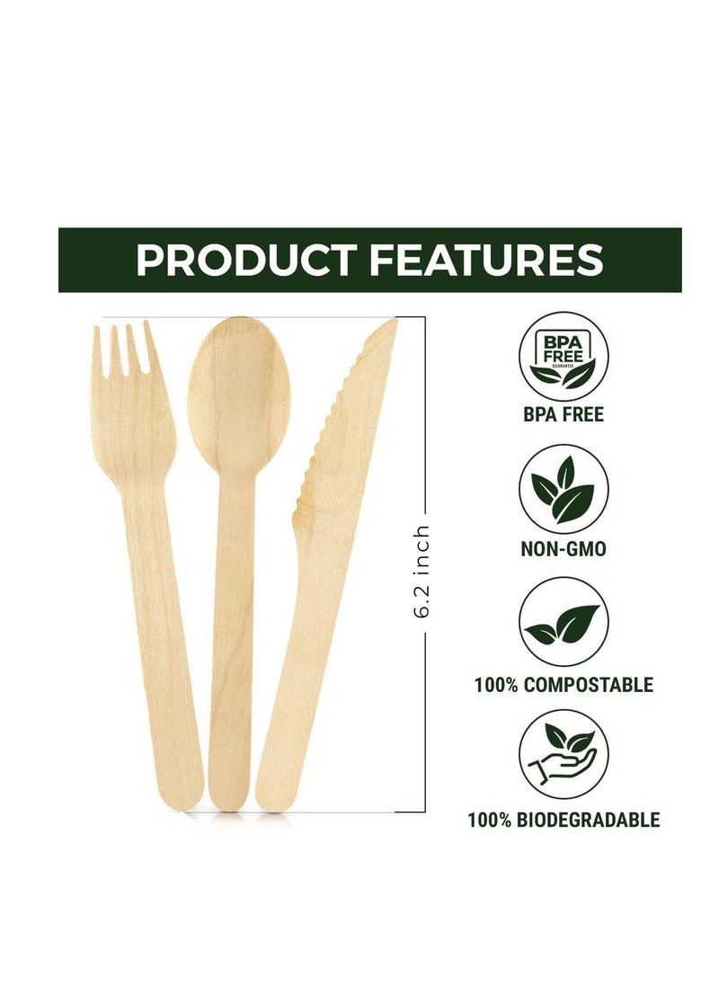 MARKQ - [500 Pack] Disposable Wooden Cutlery Set with Napkin, Eco Friendly, Biodegradable, Compostable Wooden Knife Fork Spoon Napkin Set - Wooden Utensils for Weddings Parties Picnic - Image 1