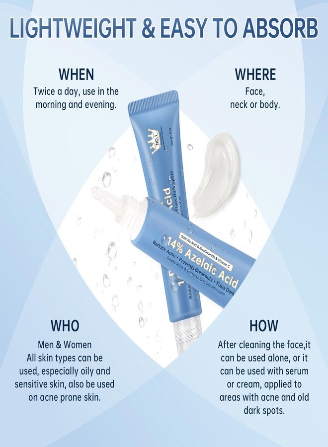 mopayzer Azelaic Acid 14% Acne Cream for Redness Relief, Dark Spots, Facial Serum with Niacinamide & Vitamin C Prevent Acne Breakouts, Azelaic Acid Serum for Balance Excess Sebum & Soothe Irritation, 1 Oz. - Image 5