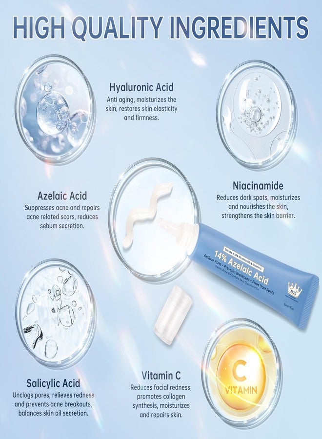 mopayzer Azelaic Acid 14% Acne Cream for Redness Relief, Dark Spots, Facial Serum with Niacinamide & Vitamin C Prevent Acne Breakouts, Azelaic Acid Serum for Balance Excess Sebum & Soothe Irritation, 1 Oz. - Image 3