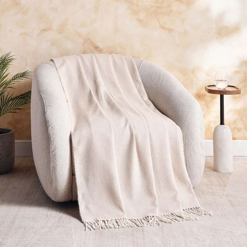 Super Soft Waffle Fringed Throw 130x170cm - Taupe - 125AIC9903595