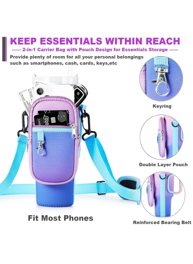 LAIAOCISI Water Bottle Carrier Bag with Phone Pocket for Stanley 40 & 30 oz Tumbler with Handle, Insulated Neoprene Cup Holder Pouch w/Adjustable Strap for Quencher H2.0 Stanley Cup Accessories  - Image 3