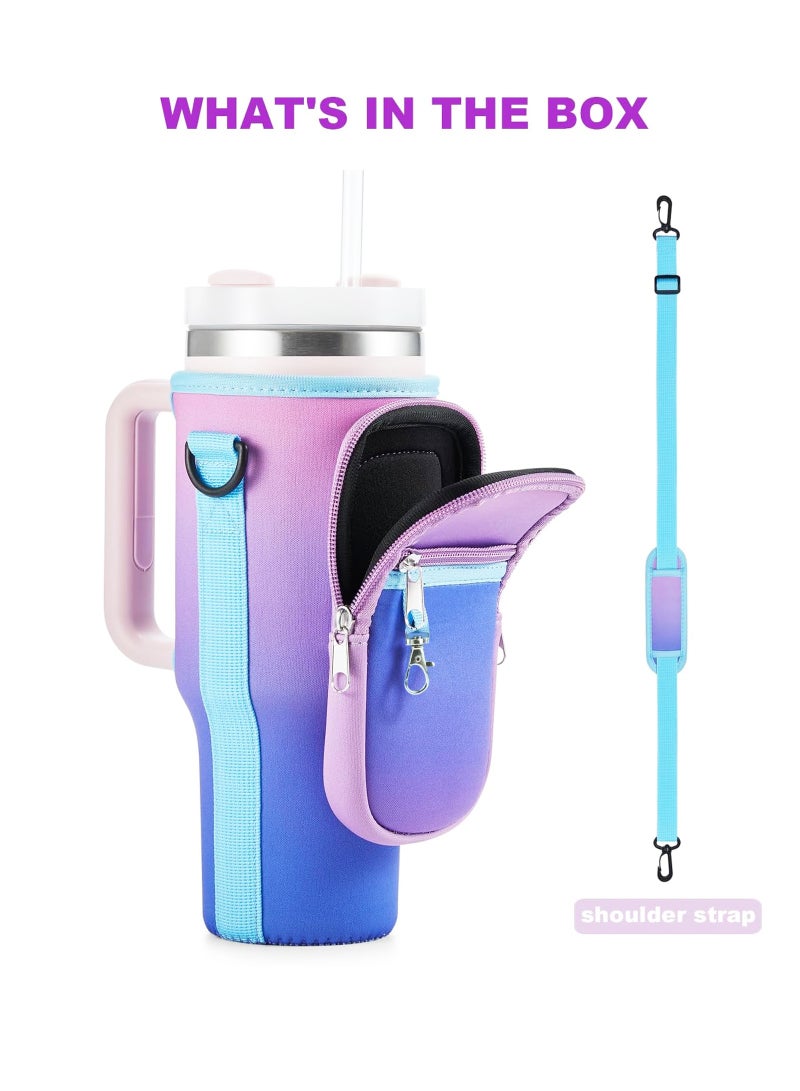 LAIAOCISI Water Bottle Carrier Bag with Phone Pocket for Stanley 40 & 30 oz Tumbler with Handle, Insulated Neoprene Cup Holder Pouch w/Adjustable Strap for Quencher H2.0 Stanley Cup Accessories  - Image 2