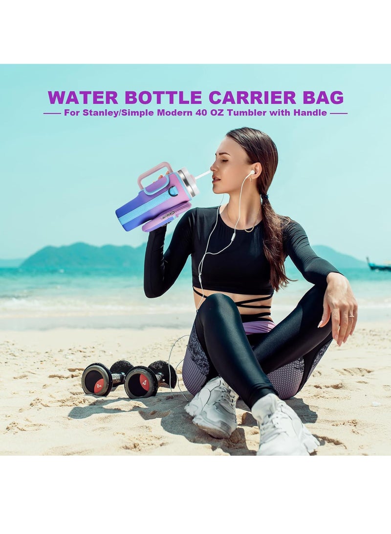 LAIAOCISI Water Bottle Carrier Bag with Phone Pocket for Stanley 40 & 30 oz Tumbler with Handle, Insulated Neoprene Cup Holder Pouch w/Adjustable Strap for Quencher H2.0 Stanley Cup Accessories  - Image 4