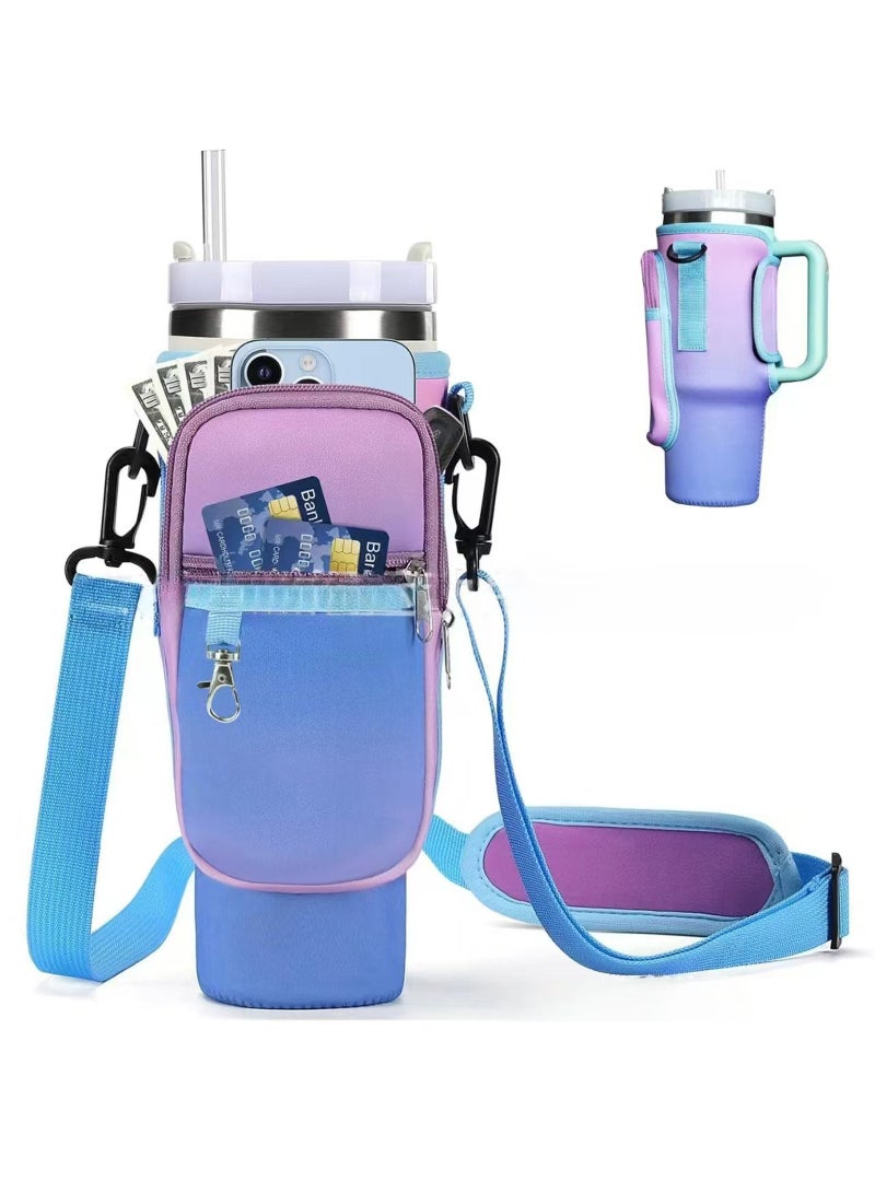 LAIAOCISI Water Bottle Carrier Bag with Phone Pocket for Stanley 40 & 30 oz Tumbler with Handle, Insulated Neoprene Cup Holder Pouch w/Adjustable Strap for Quencher H2.0 Stanley Cup Accessories  - Image 1