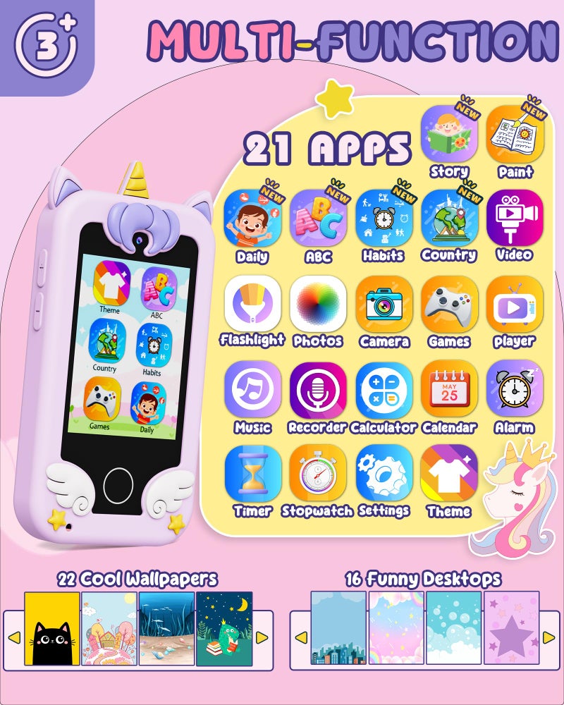 Ucidci Kids Smart Phone Toys For Girls Ages 3-7 With Dual Camera - Toddler Phone Toys With Learning Games  Travel Toys With Mp3 Music Player For Christmas  Birthday Gifts For 3 4 5 6 7 Year Old Boys - Image 2