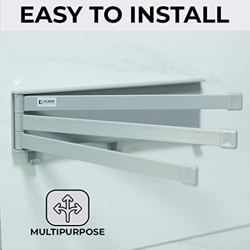 Kuber Industries Towel Holder Set | 3 180 Degree Rotation Bars | Self-Adhesive DIY Installation | A3027 |Grey - Image 4