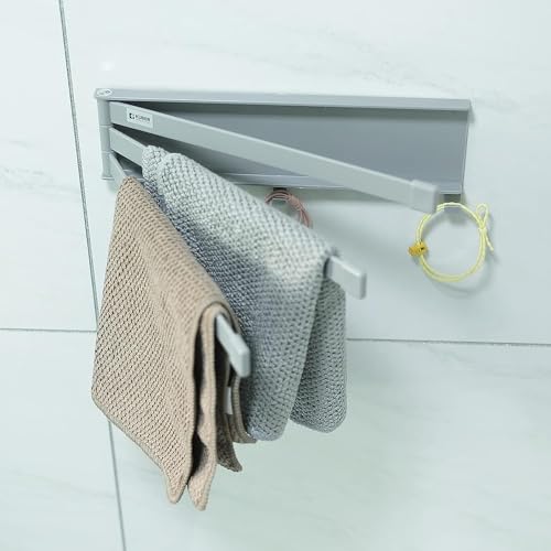 Kuber Industries Towel Holder Set | 3 180 Degree Rotation Bars | Self-Adhesive DIY Installation | A3027 |Grey - Image 2