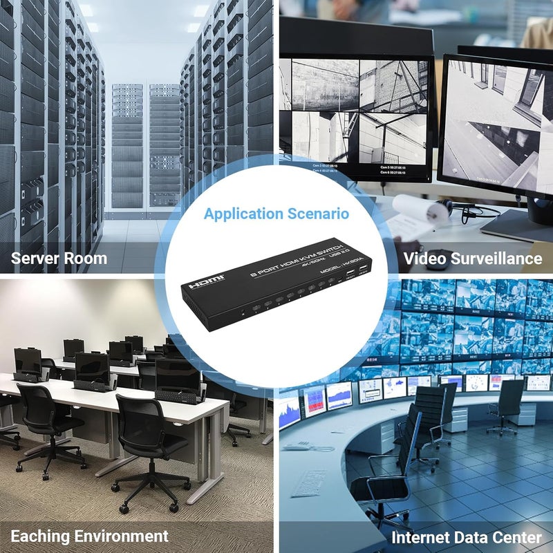 Microware مفتاح KVM HDMI 8 منافذ، مفتاح KVM HDMI 4K@60Hz ل8 أجهزة كمبيوتر لمشاركة شاشة HD واحدة و4 أجهزة USB، بما في ذلك 8 كابلات وجهاز تحكم عن بعد - Image 5
