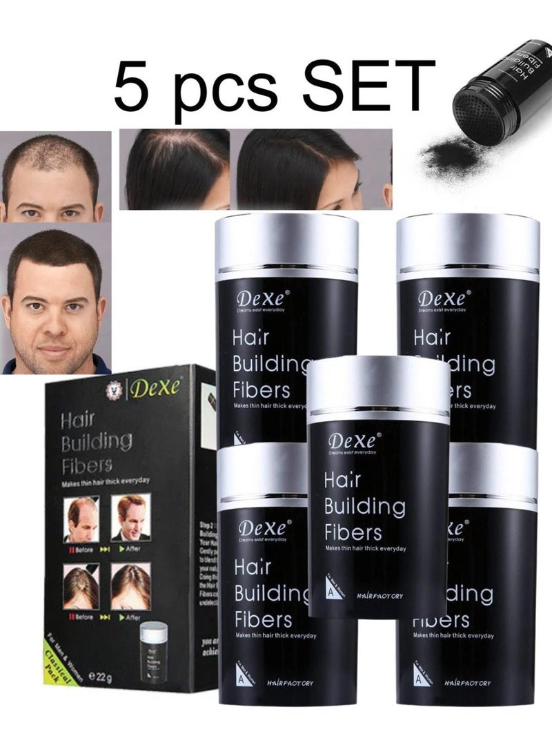 Dexe Hair Building Fibers 5 pcs Set  Instantly Conceal Hair Loss Natural Thickening Fibers Fast and Quick Hair Fiber Powder Hair Shadow Powder Hair Root Concealer Dark Brown 02 - Image 1