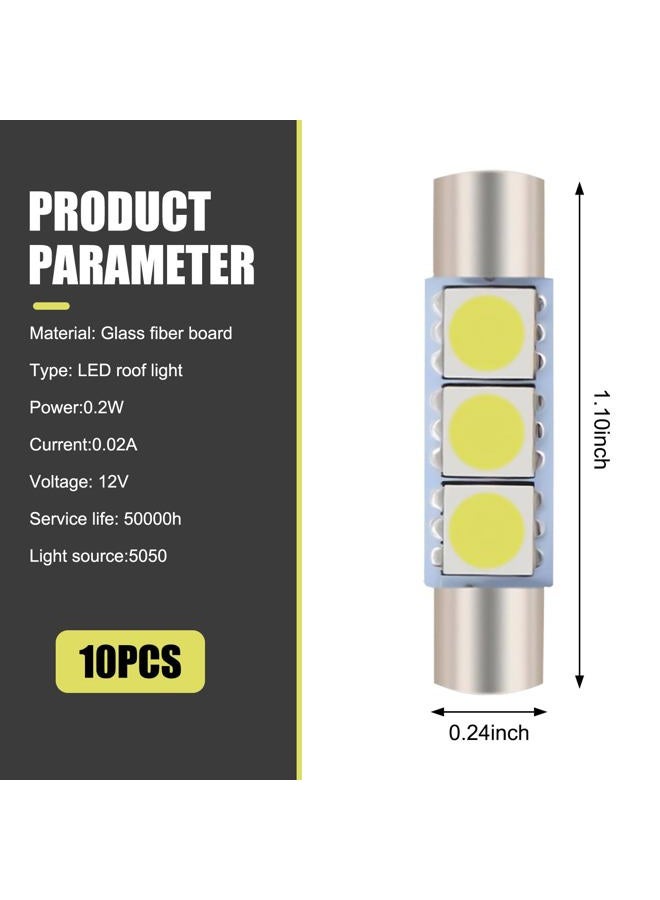 AWGUKA 10 PCS Car 28mm LED Reading Light, 5050-3SMD 12V Flat Head Dual Tip 180 Degree Lighting Roof Light Sunshade Vanity Light, Plug Play Accessories, Suitable for Most Cars (White) - Image 2