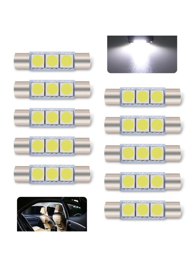 AWGUKA 10 PCS Car 28mm LED Reading Light, 5050-3SMD 12V Flat Head Dual Tip 180 Degree Lighting Roof Light Sunshade Vanity Light, Plug Play Accessories, Suitable for Most Cars (White) - Image 1