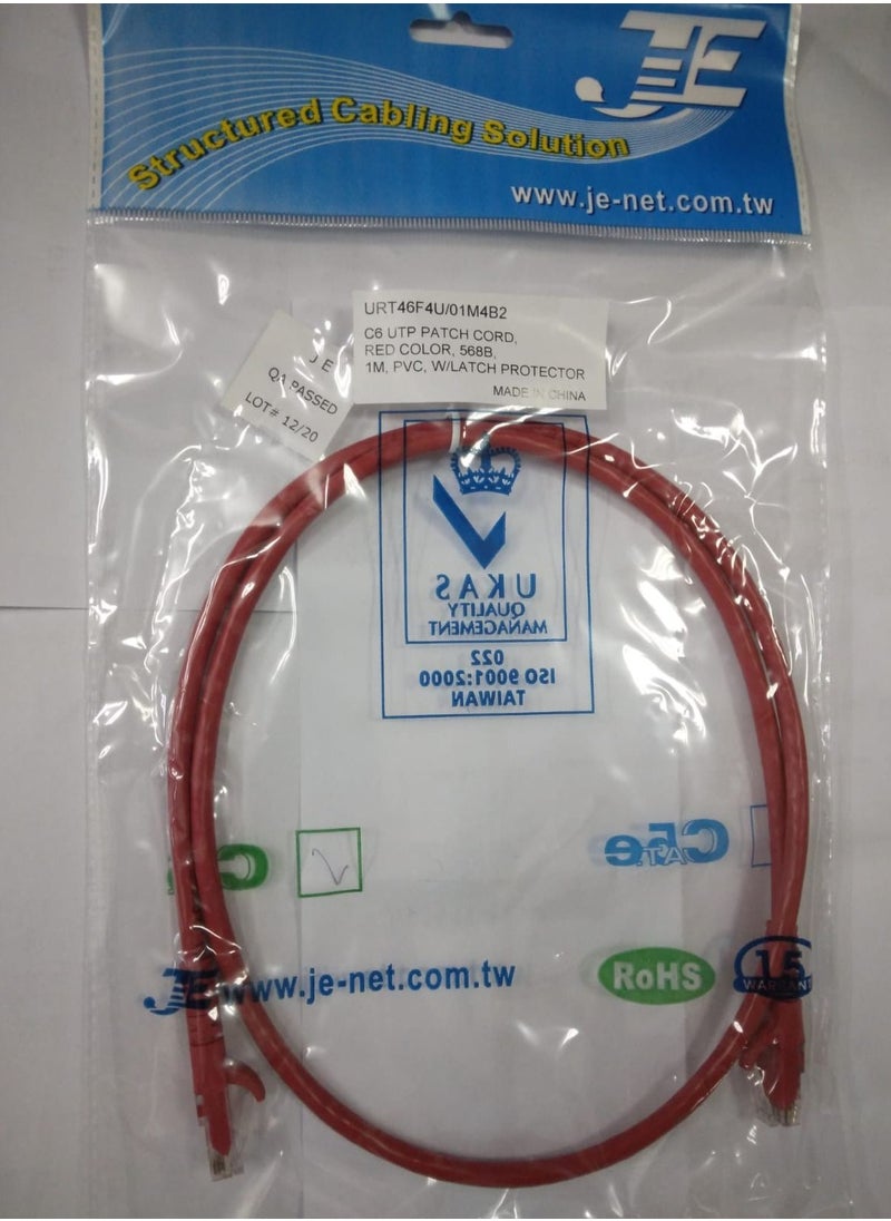 JE Cat6 Network cable 1 Mtr Red  - Image 1