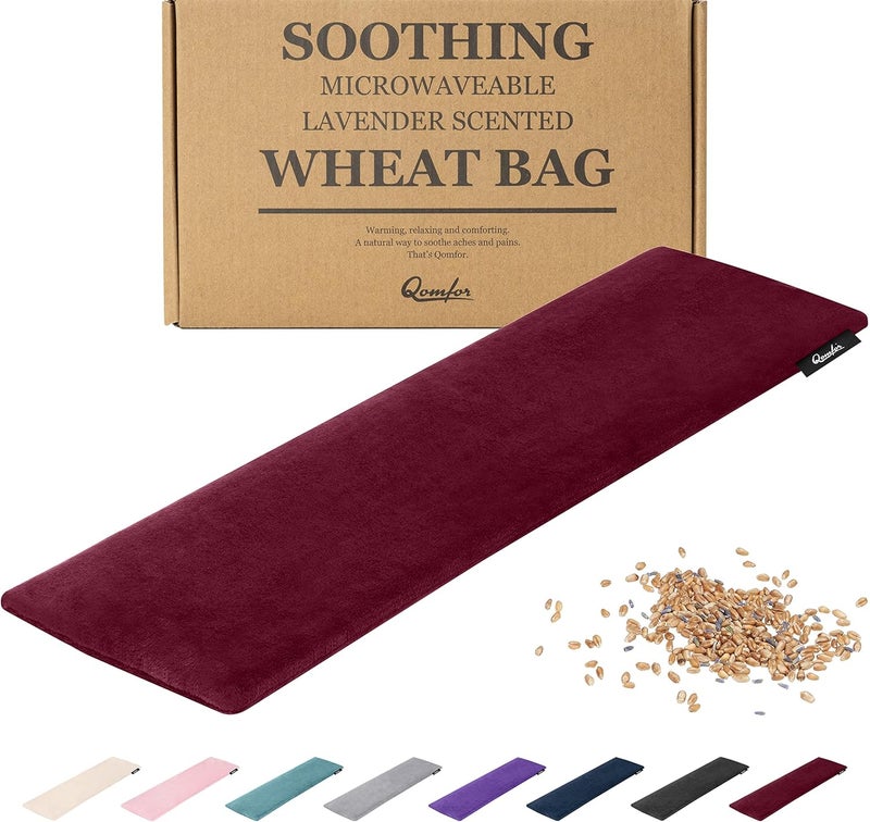 Qomfor Pack of Soft Fleece Reusable Microwave Wheat and Lavender Filled Heat Bag for Neck Shoulders and Back Pain (Large, Burgundy) - Image 1