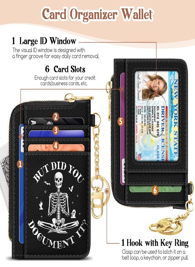 GIANCOMICS Slim Wallet Credit Card Holder Women, Funny Skeleton Skull Rfid Blocking Small Card Case, Keychain Thin Pocket Curved Zipper Wallet, Travel Card Holder PU Leather, Ladies Female Gifts - Image 4