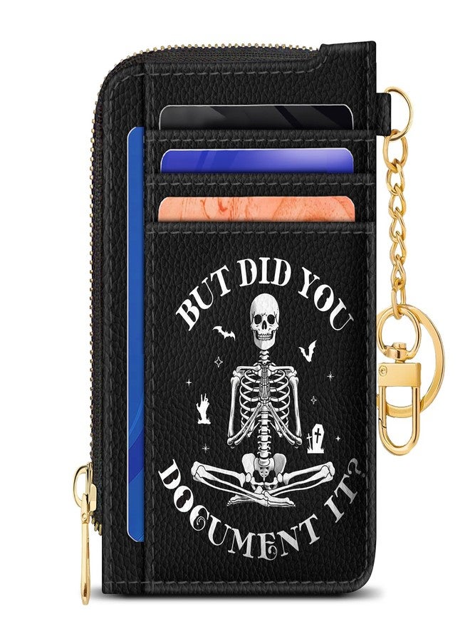 GIANCOMICS Slim Wallet Credit Card Holder Women, Funny Skeleton Skull Rfid Blocking Small Card Case, Keychain Thin Pocket Curved Zipper Wallet, Travel Card Holder PU Leather, Ladies Female Gifts - Image 1