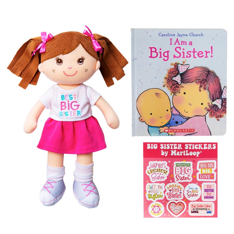 MartLoop Best Big Sister Doll Bundle - Includes Doll, Book, and Stickers â€“ Perfect Sibling Gift from Baby or Toddler, 3 Piece Bundle - Image 1