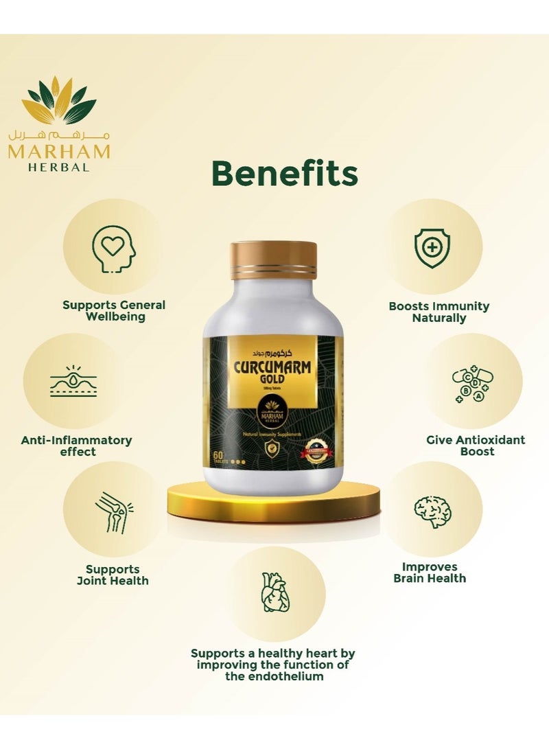 MARHAM HERBAL Curcumarm Gold 500mg Tablet: Natural Immunity Supplements with 500mg Curcumin and 100mg Piperine - Boost Your Wellbeing and Immune System Naturally (60 tablets) - Image 4