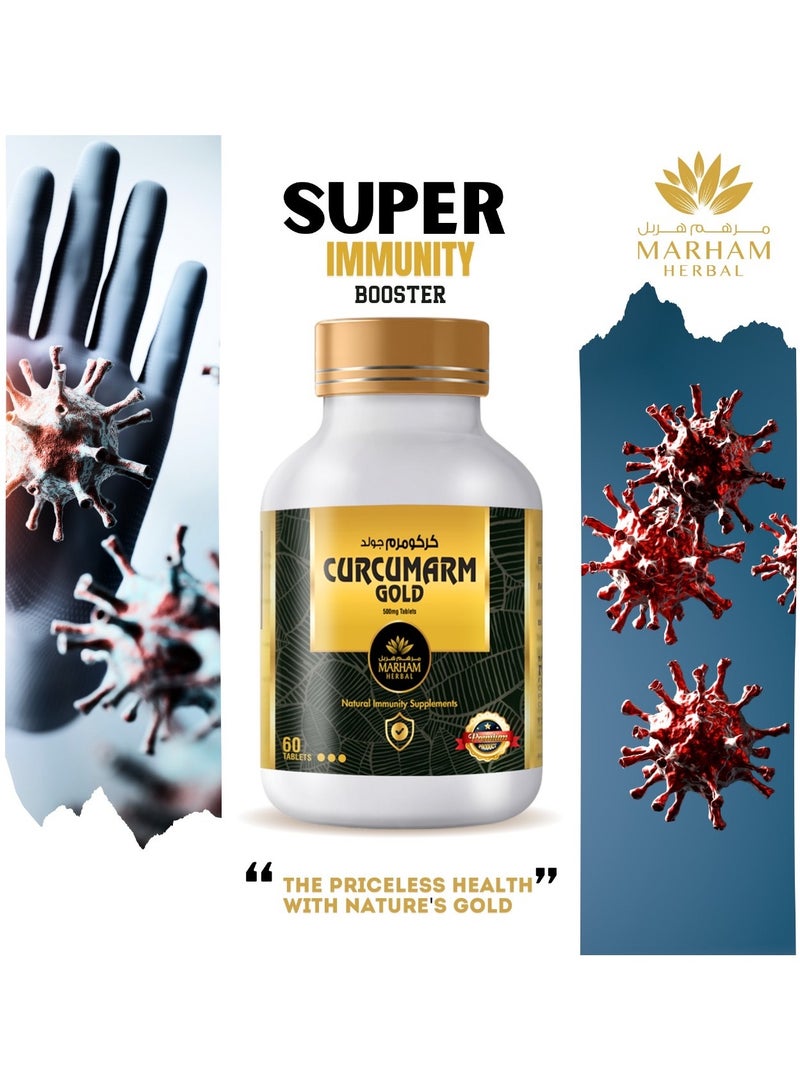 MARHAM HERBAL Curcumarm Gold 500mg Tablet: Natural Immunity Supplements with 500mg Curcumin and 100mg Piperine - Boost Your Wellbeing and Immune System Naturally (60 tablets) - Image 3