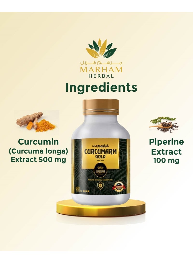 MARHAM HERBAL Curcumarm Gold 500mg Tablet: Natural Immunity Supplements with 500mg Curcumin and 100mg Piperine - Boost Your Wellbeing and Immune System Naturally (60 tablets) - Image 5
