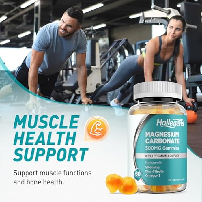 Hollegend Magnesium Carbonate Gummies, Magnesium Carbonate Complex 500mg Supplement with D3 & K2 for Women & Men, with Zinc, Vitamin C, B6 & B12, Muscle & Digestive Support, Mango Flavor, Sugar Free, 60 Ct - Image 3