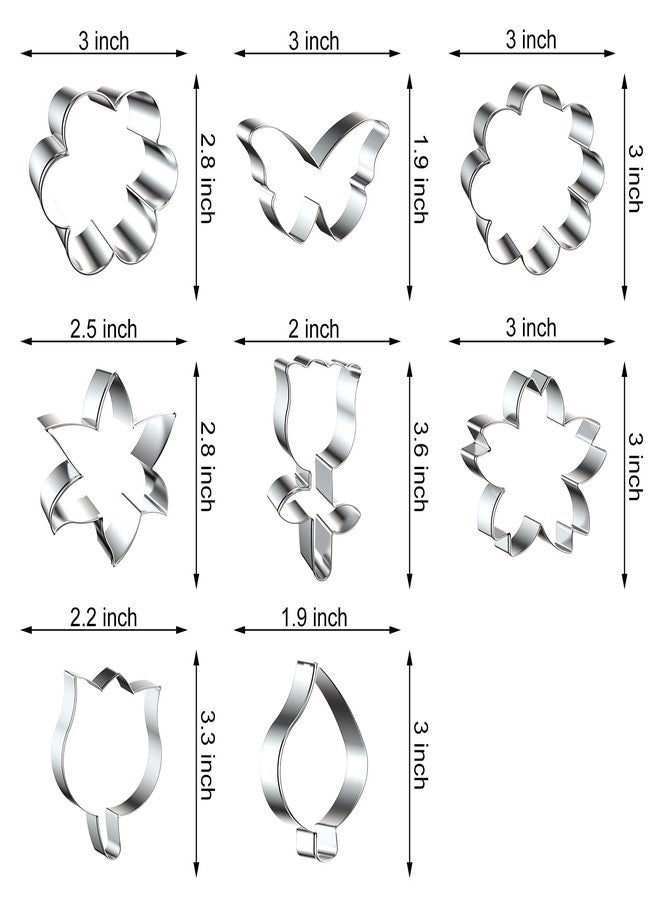 azflyife Flower Cookie Cutter Set - Rose, Tulip, Cherry Blossom, Lily, Daisy, Butterfly, Flower, Leaf - 8 Pcs Spring Summer Flowers Stainless Steel Biscuit Fondant Mold Cookie Cutters Shapes for Baking - Image 2