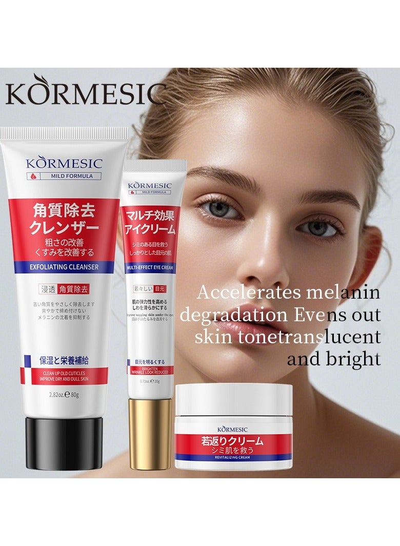 Kormesic مجموعة منظف مقشر لطيف، كريم منشط للوجه، وكريم متعدد الفوائد للعينين | تنظيف، ترطيب، وعناية مضادة للشيخوخة - Image 2