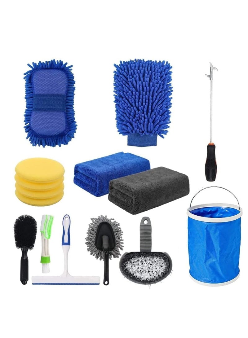 Hanayo 15-Pieces Set Microfiber Towels Car Wash Cleaning Tool Kit Detailing Brush - Image 1