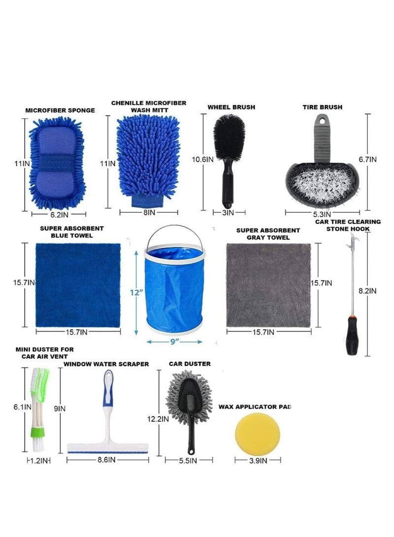 Hanayo 15-Pieces Set Microfiber Towels Car Wash Cleaning Tool Kit Detailing Brush - Image 2