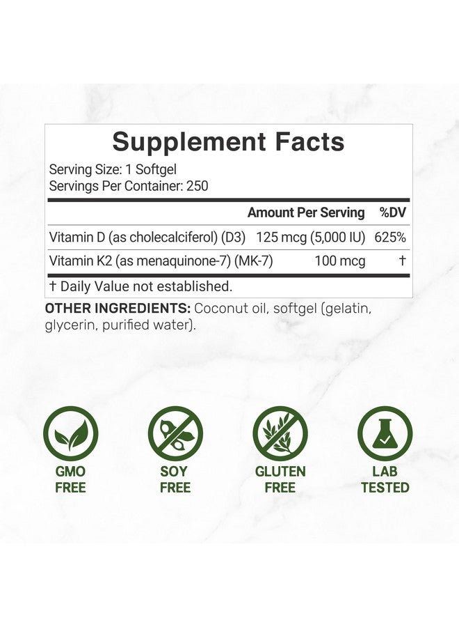 ملحق الصفقة مكمل غذائي صن شاين فيتامين د - فيتامين د3 5000 وحدة دولية مع K2 MK7 100 ميكروجرام - غني بزيت جوز الهند البكر - يدعم صحة العظام والأسنان والجهاز المناعي - سهل البلع - Image 1