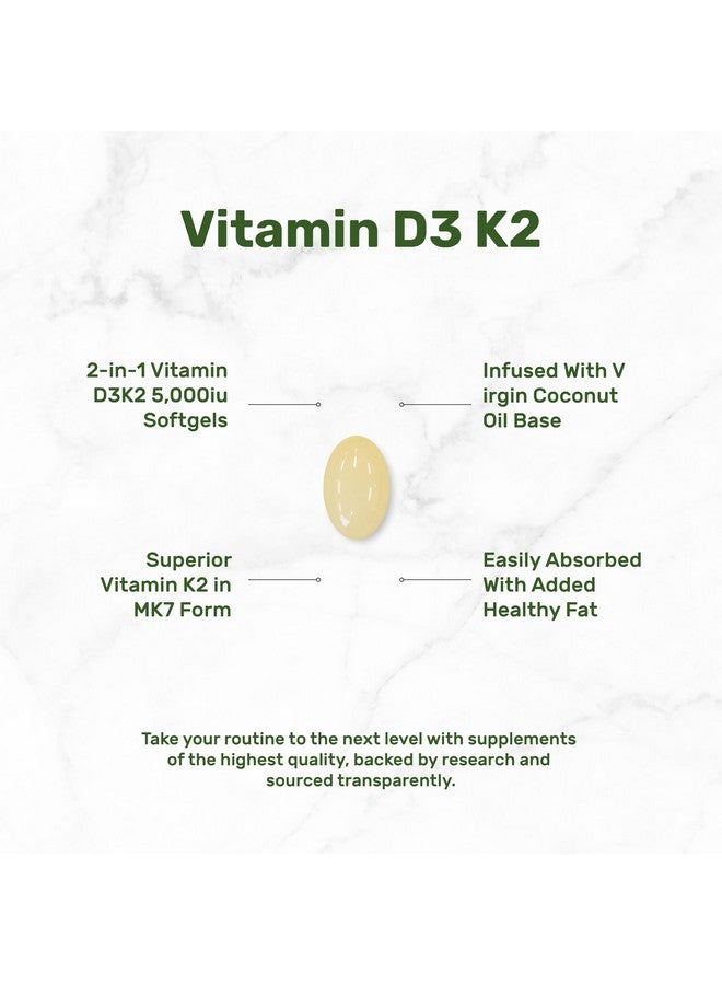 ملحق الصفقة مكمل غذائي صن شاين فيتامين د - فيتامين د3 5000 وحدة دولية مع K2 MK7 100 ميكروجرام - غني بزيت جوز الهند البكر - يدعم صحة العظام والأسنان والجهاز المناعي - سهل البلع - Image 2