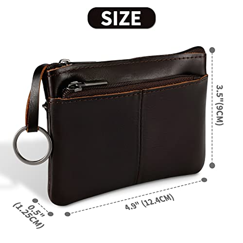 Lidwot Dark Brown Genuine Leather Multi-Functional Wallet - Compact Card Holder, Coin Purse & Key Organizer with 3 Zippers, Built-in Key Ring, Perfect for Travel, Work & Daily Use - Image 3