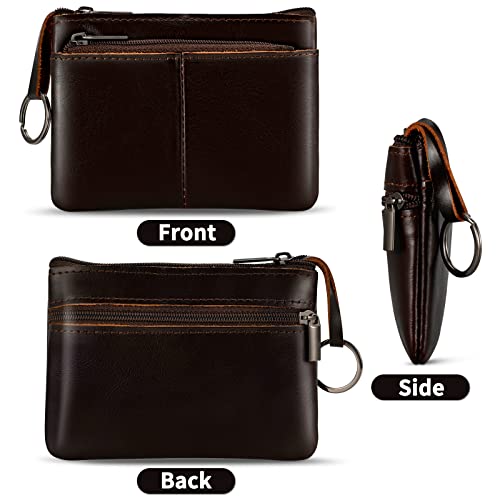 Lidwot Dark Brown Genuine Leather Multi-Functional Wallet - Compact Card Holder, Coin Purse & Key Organizer with 3 Zippers, Built-in Key Ring, Perfect for Travel, Work & Daily Use - Image 2