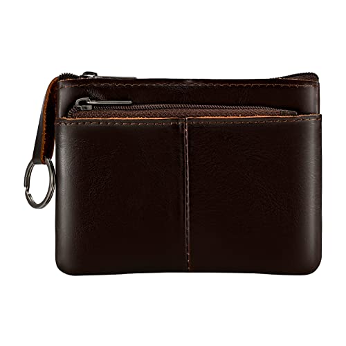 Lidwot Dark Brown Genuine Leather Multi-Functional Wallet - Compact Card Holder, Coin Purse & Key Organizer with 3 Zippers, Built-in Key Ring, Perfect for Travel, Work & Daily Use - Image 1
