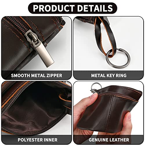 Lidwot Dark Brown Genuine Leather Multi-Functional Wallet - Compact Card Holder, Coin Purse & Key Organizer with 3 Zippers, Built-in Key Ring, Perfect for Travel, Work & Daily Use - Image 4