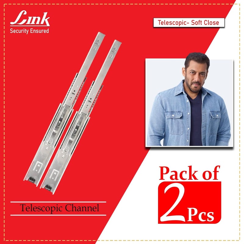 Link ® Telescopic Soft Close Drawer Channel 12 inch 45kg 2 Pc Set (Silver) - Image 3