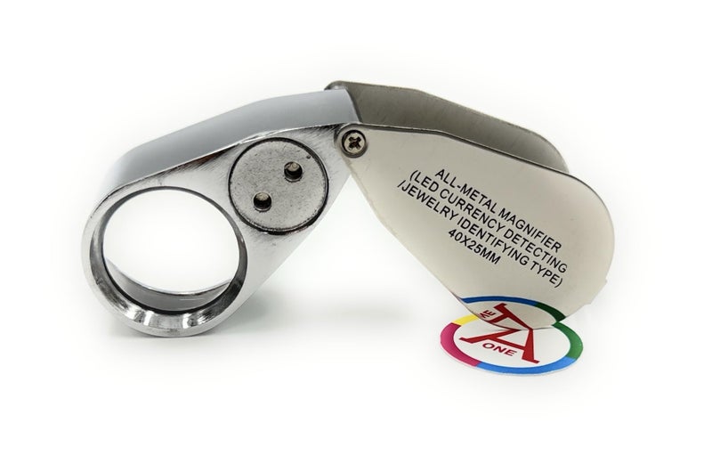 Aone Eye Loupe 25mm 40x Magnifying Glass with LED Lamp & UV Light Folding Hand-Held Portable Lens for Jewellery, Diamond & Gemstone Grader, Currency, Watchmaker, Model Making & General Magnifier - Image 1