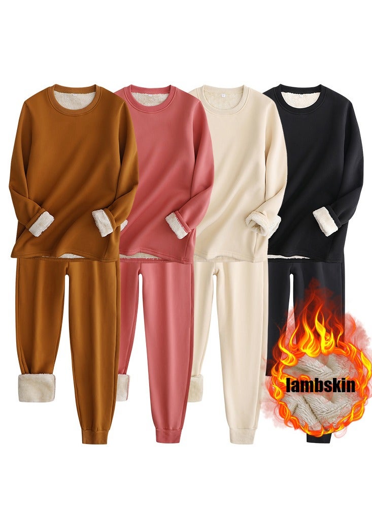 NIBEMINENT Solid Fleece Two-piece Set, Casual Long Sleeve Sweatshirt & Drawstring Jogger Pants Outfits, Women's Clothing  - Image 2