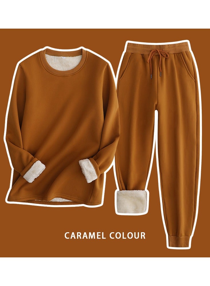 NIBEMINENT Solid Fleece Two-piece Set, Casual Long Sleeve Sweatshirt & Drawstring Jogger Pants Outfits, Women's Clothing  - Image 1