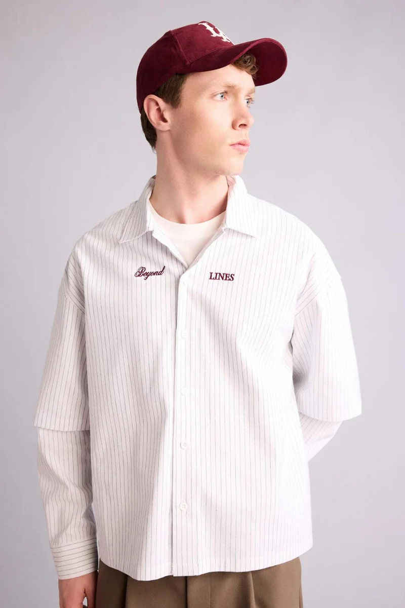 ديفاكتو Boxy Fit Shirt Collar Printed Long Sleeve Shirt