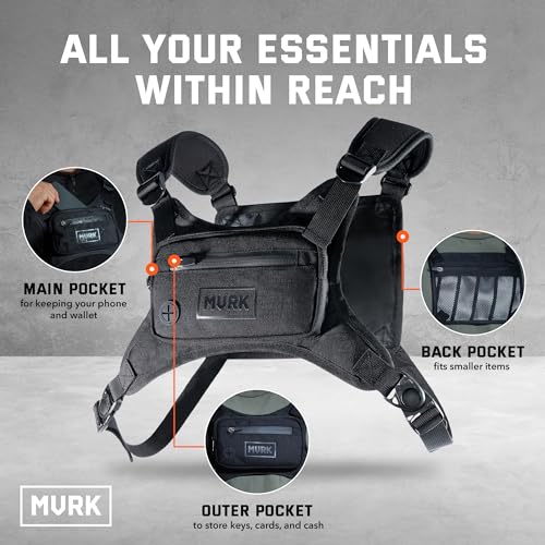 MVRK Water Resistant Chest Pack - Minimalist Running Pack for Workouts, Running Phone Holder with Extra Storage, Lightweight Running Vest, Running Backpack with Reflective Print (Olive) - Image 2