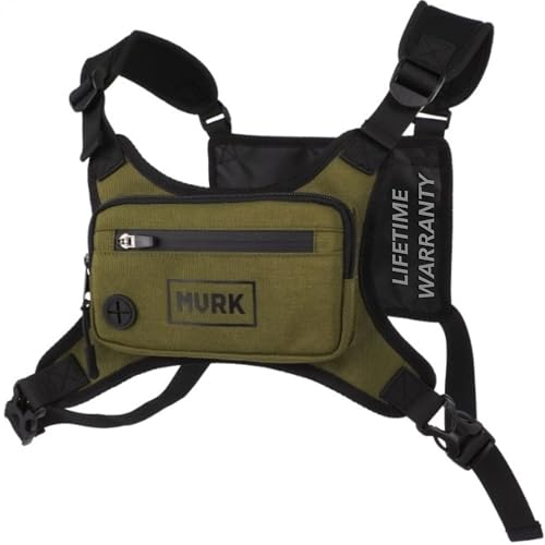 MVRK Water Resistant Chest Pack - Minimalist Running Pack for Workouts, Running Phone Holder with Extra Storage, Lightweight Running Vest, Running Backpack with Reflective Print (Olive) - Image 1