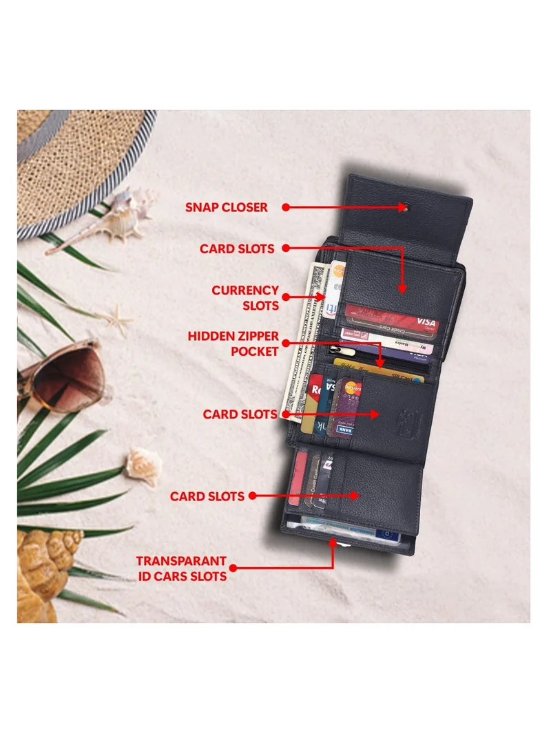 HAMMONDS FLYCATCHER Wallet for Women - Leather Ladies Wallet - Grey - 14 Card Slots - RFID Protection - 3 ID Card Slots - Women's Wallet - Button Closure -Hand Wallet - Daily Use, Money Purse | TB2M