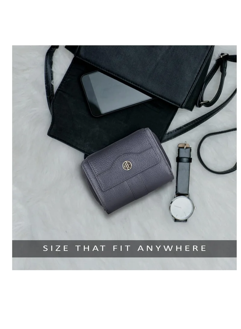 HAMMONDS FLYCATCHER Wallet for Women - Leather Ladies Wallet - Grey - 14 Card Slots - RFID Protection - 3 ID Card Slots - Women's Wallet - Button Closure -Hand Wallet - Daily Use, Money Purse | TB2M