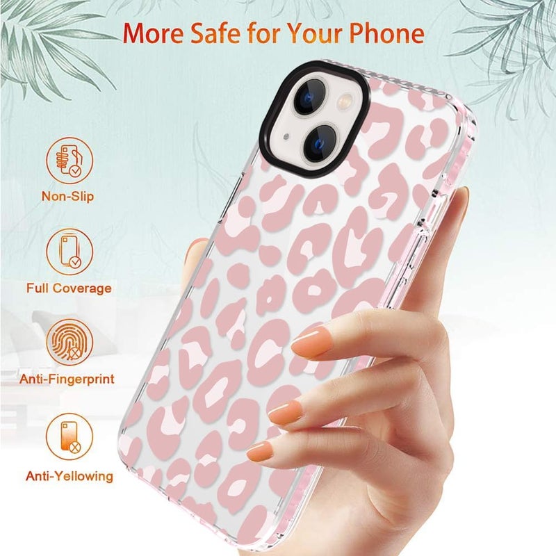 ZIYE Clear Case for iPhone 15 Plus Cover Pink Leopard Design Shockproof Soft TPU Bumper Protective Phone Case for Women Girls Girly Cute Phone - Image 2