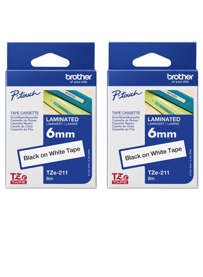 بروذر Labelling Tape Brother TZe-211 6mm Laminated Label Tape – Black on White (2-Pack) - Image 1