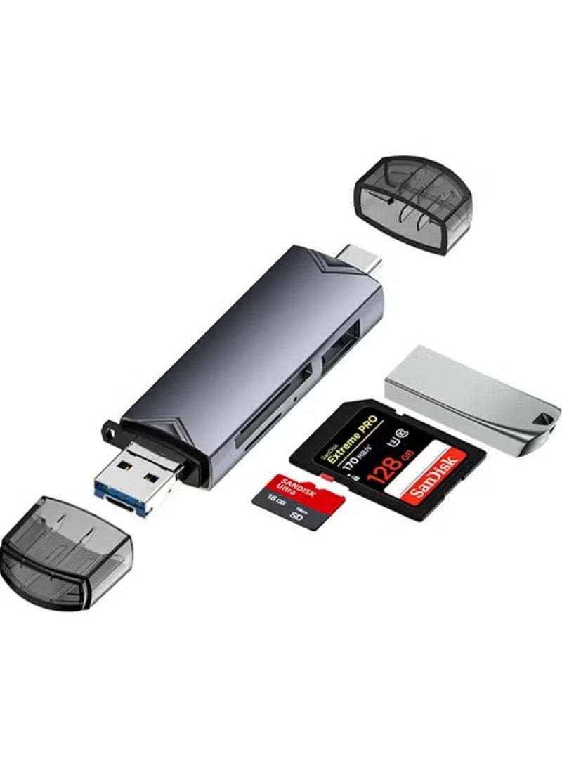 قارئ بطاقة SD ، USB C 6 في 1 ، موصل محول ذاكرة OTG ، USB 3.0 ، USB C ، Micro USB يدعم SD / MicroSD / SDXC / SDHC / MMC / RS-MMC / UHS-I متوافق مع MacBook ، iPad Pro ، هاتف Android ، كمبيوتر شخصي ، كمبيوتر محمول ، إلخ - Image 1