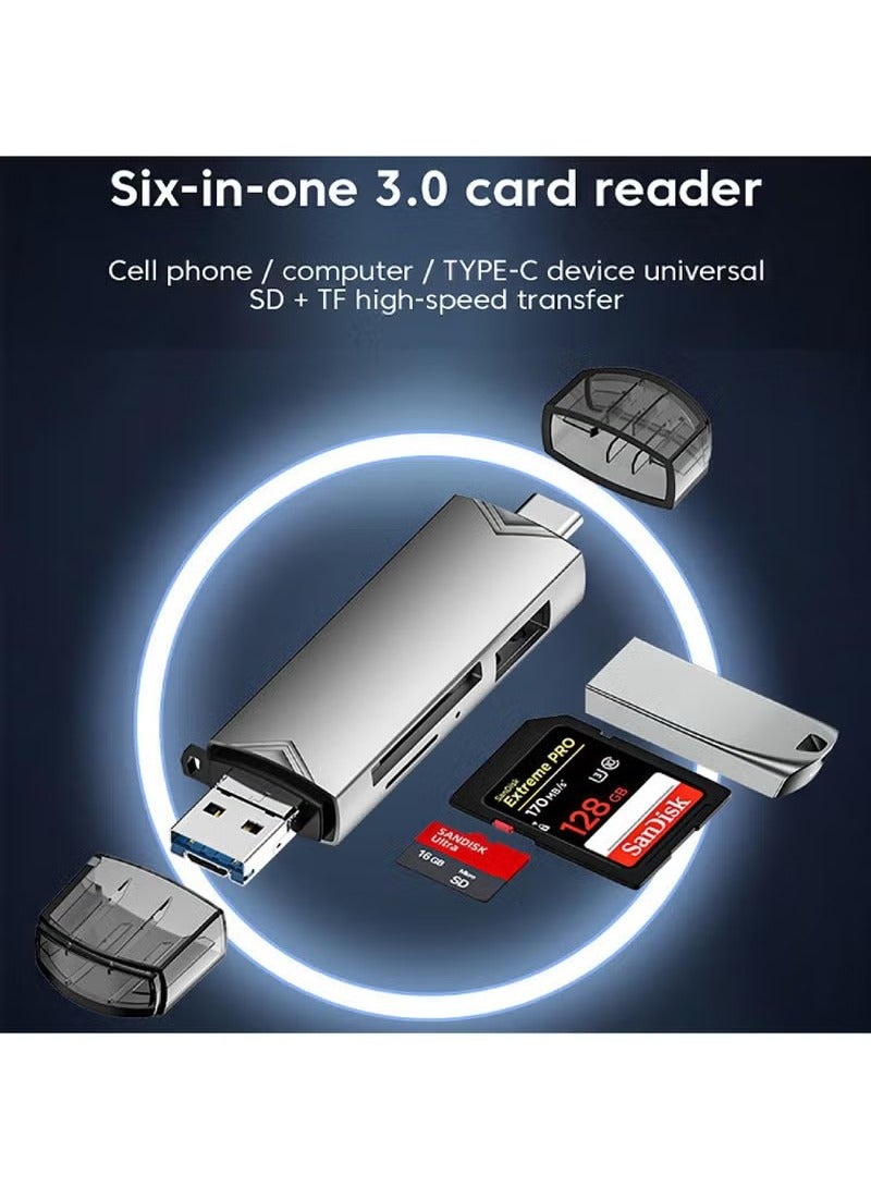 قارئ بطاقة SD ، USB C 6 في 1 ، موصل محول ذاكرة OTG ، USB 3.0 ، USB C ، Micro USB يدعم SD / MicroSD / SDXC / SDHC / MMC / RS-MMC / UHS-I متوافق مع MacBook ، iPad Pro ، هاتف Android ، كمبيوتر شخصي ، كمبيوتر محمول ، إلخ - Image 2